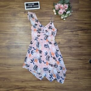 Floral Pink Asymmetrical Summer Dress